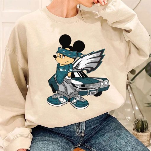 T Sweatshirt Women 3 DSBN416 Mickey Gangster And Car Philadelphia Eagles T Shirt