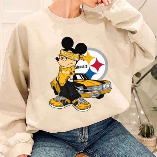 T Sweatshirt Women 3 DSBN424 Mickey Gangster And Car Pittsburgh Steelers T Shirt