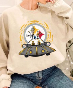 T Sweatshirt Women 3 DSBN430 Rick Morty In Spaceship Pittsburgh Steelers T Shirt