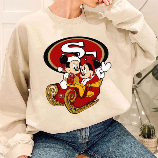 T Sweatshirt Women 3 DSBN436 Mickey Minnie Santa Ride Sleigh Christmas San Francisco 49Ers T Shirt