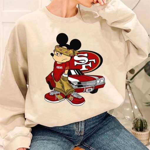 T Sweatshirt Women 3 DSBN445 Mickey Gangster And Car San Francisco 49Ers T Shirt