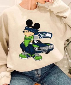 T Sweatshirt Women 3 DSBN453 Mickey Gangster And Car Seattle Seahawks T Shirt