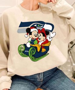 T Sweatshirt Women 3 DSBN460 Mickey Minnie Santa Ride Sleigh Christmas Seattle Seahawks T Shirt