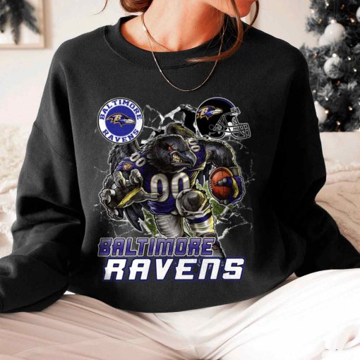 T Sweatshirt Women 6 DSMC0203 Mascot Breaking Through Wall Baltimore Ravens T Shirt