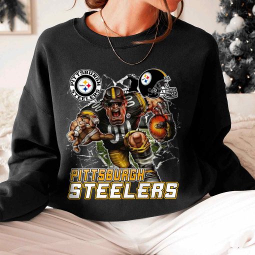 T Sweatshirt Women 6 DSMC0227 Mascot Breaking Through Wall Pittsburgh Steelers T Shirt