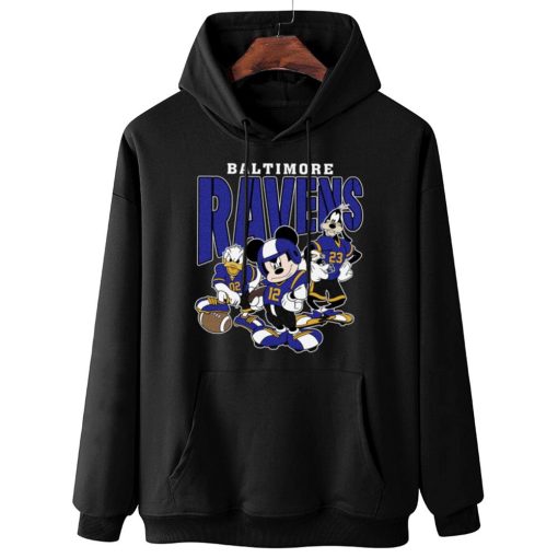 W Hoodie Hanging DSMK03 Baltimore Ravens Mickey Donald Duck And Goofy Football Team T Shirt
