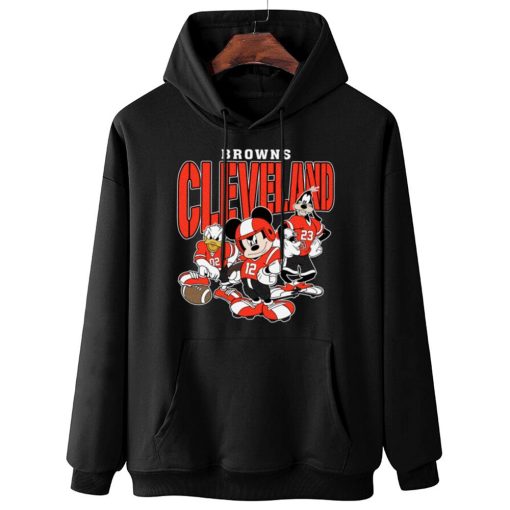 W Hoodie Hanging DSMK08 Cleveland Browns Mickey Donald Duck And Goofy Football Team T Shirt