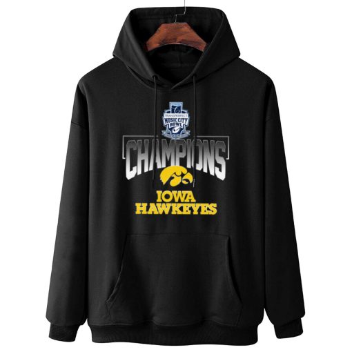 W Hoodie Hanging Iowa Hawkeyes Transperfect Music City Bowl Champions T Shirt