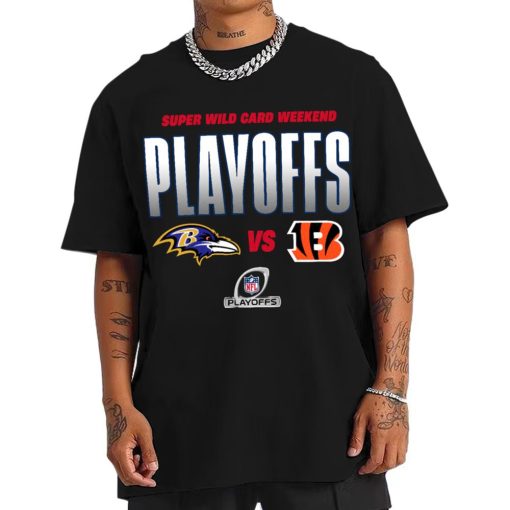 T Shirt Men Baltimore Ravens vs Cincinnati Bengals Playoffs NFL Super Wild Card Weekend T Shirt