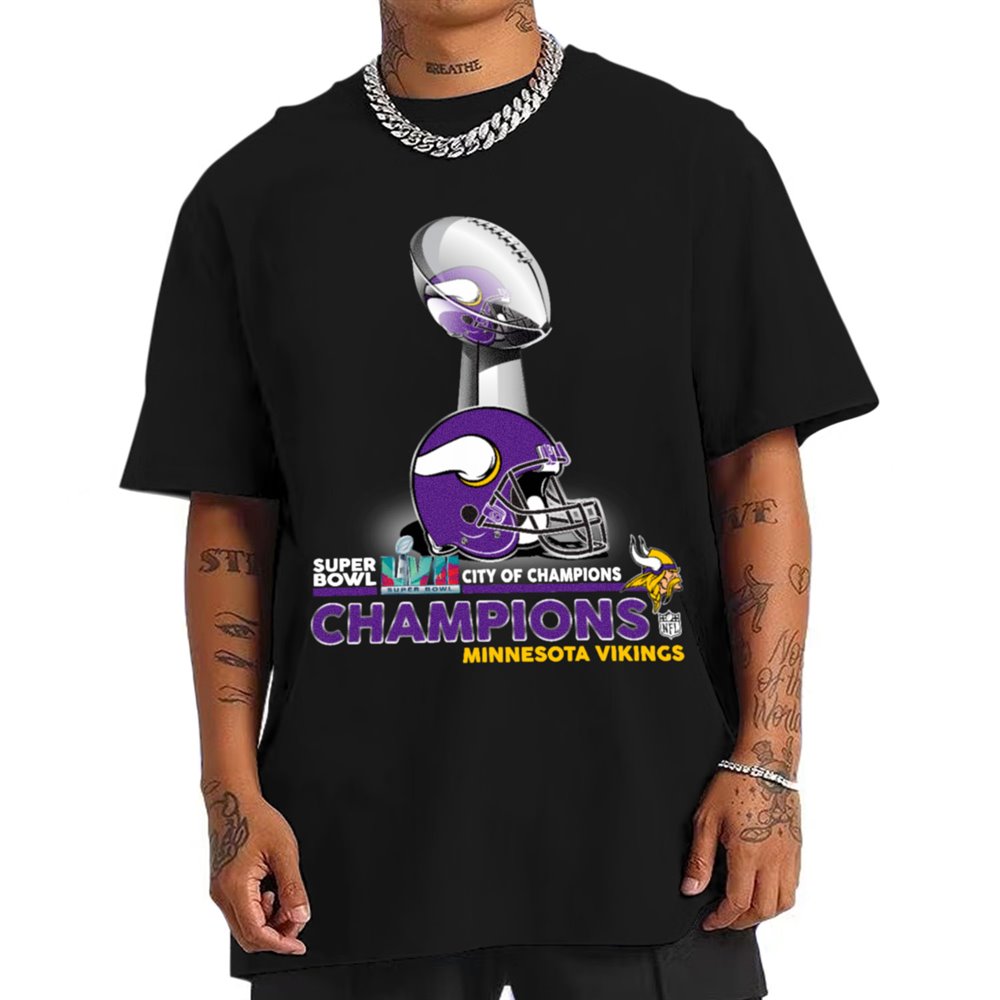 Minnesota Vikings Champions NFL Cup And Helmet T-Shirt