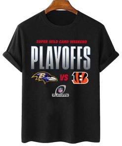 T Shirt Women 2 Baltimore Ravens vs Cincinnati Bengals Playoffs NFL Super Wild Card Weekend T Shirt