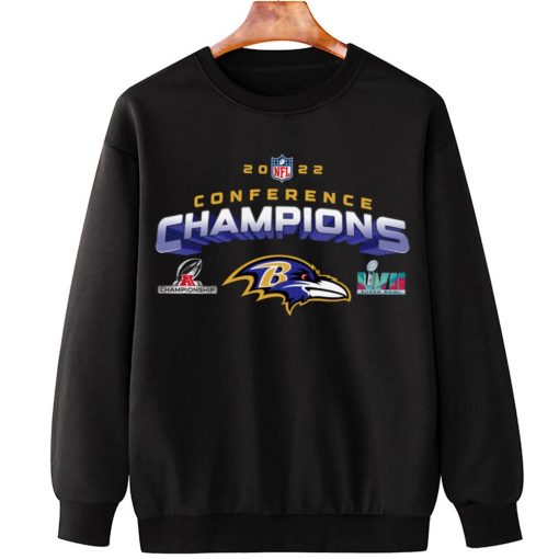 T Sweatshirt Hanging AFC11 Baltimore Ravens NFL AFC Champions LVII 2022 Crewneck Sweatshirt