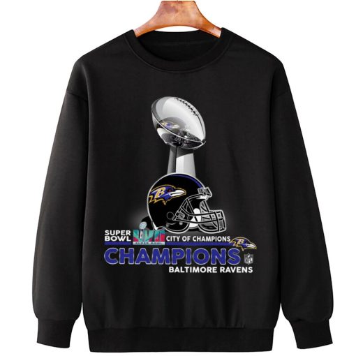 T Sweatshirt Hanging SPB05 Baltimore Ravens Champions NFL Cup And Helmet Sweatshirt