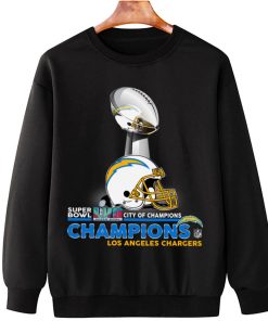 T Sweatshirt Hanging SPB17 Los Angeles Chargers Champions NFL Cup And Helmet Sweatshirt