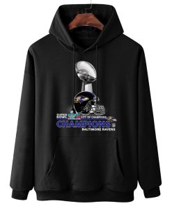 W Hoodie Hanging SPB05 Baltimore Ravens Champions NFL Cup And Helmet Sweatshirt