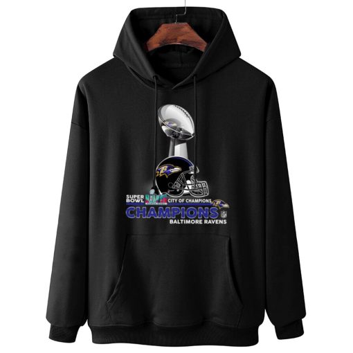 W Hoodie Hanging SPB05 Baltimore Ravens Champions NFL Cup And Helmet Sweatshirt