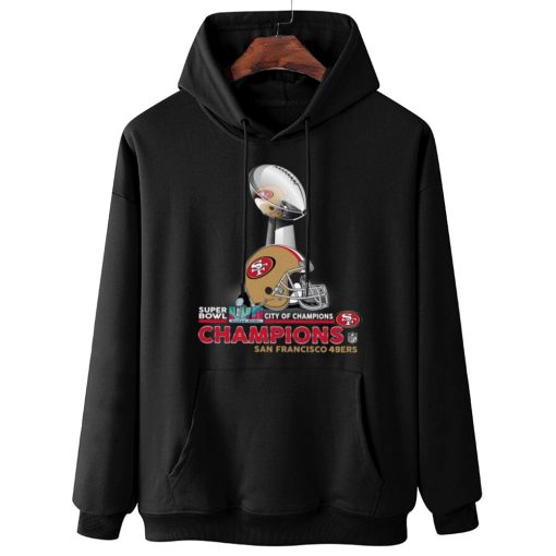 W Hoodie Hanging SPB21 San Francisco 49ers Champions NFL Cup And Helmet Sweatshirt